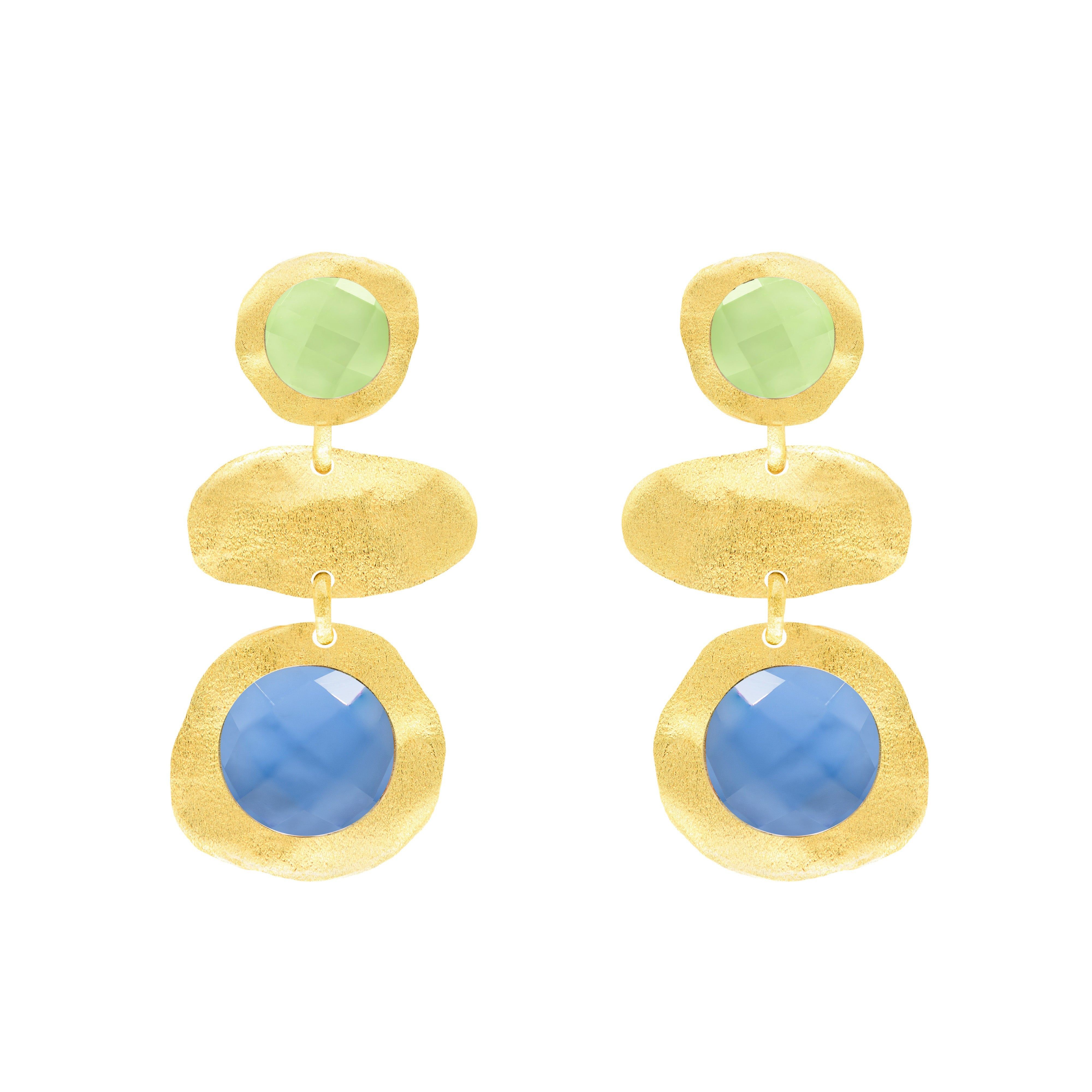 Marcia Moran Women's Green / Blue / Gold Seona Earrings In Greeen Amethyst With Tanzanite In Multi
