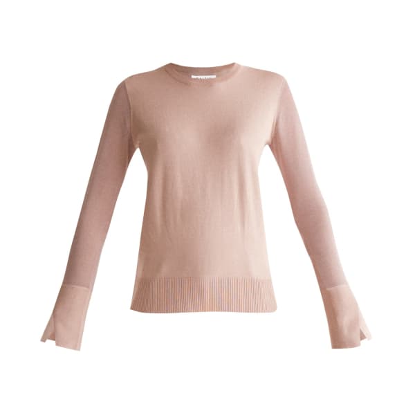 Paisie Soft Knitted Top With Sheer Sleeves And Cuff Splits In Blush