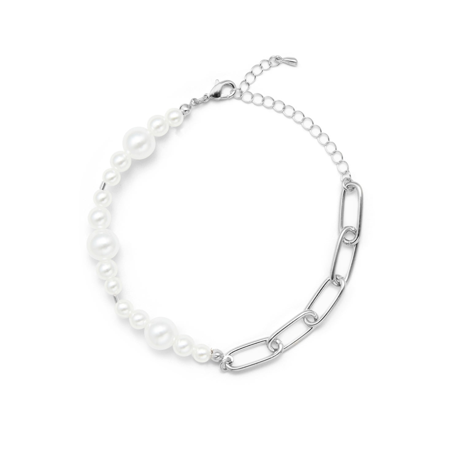 Undefined Jewelry Men's White / Silver Silver Pearl Clip Chain Mix Bracelet Mmrz In Multi