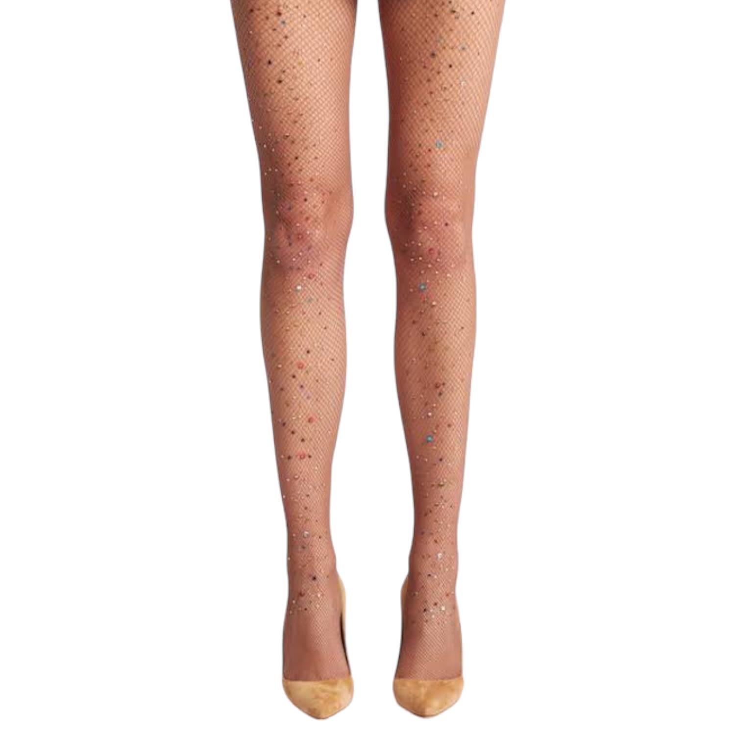 High Heel Jungle By Kathryn Eisman Women's Neutrals Glitter Fishnet Tights - Tan In Brown