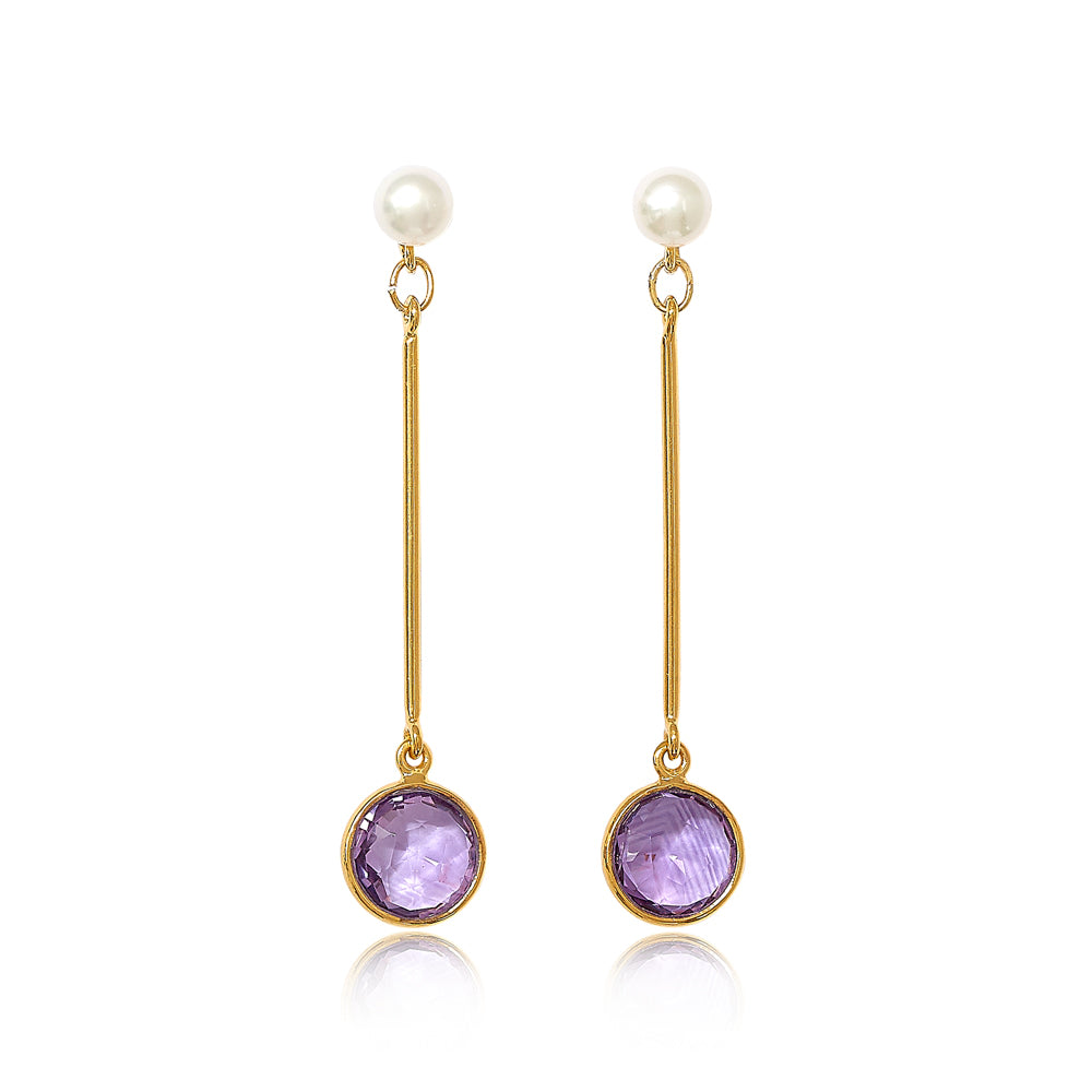 Pearls Of The Orient Online Women's White / Purple Nova Cultured Freshwater Pearl With Gold Stem Earrings With Amethyst Drop In Multi