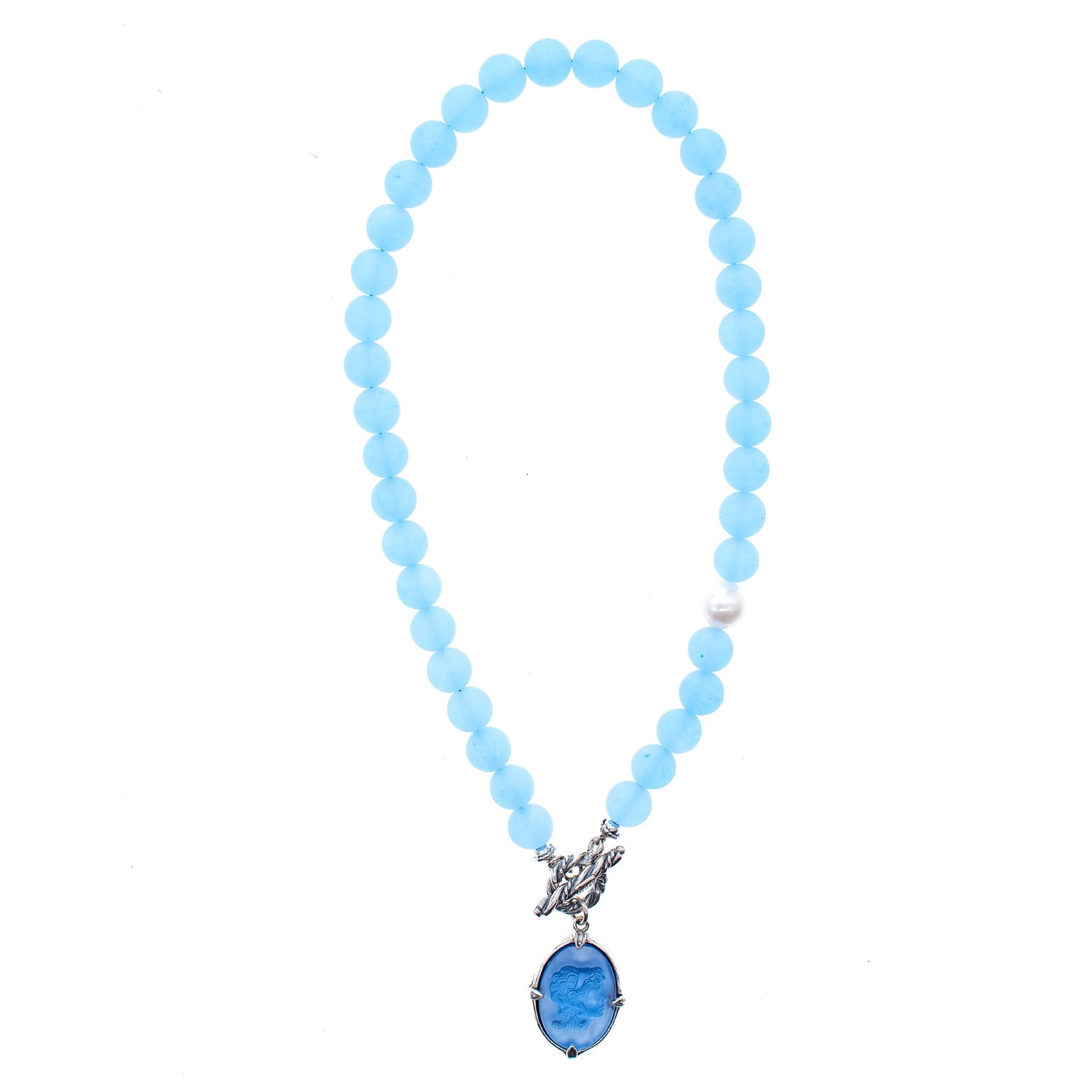 Gem Kingdom Women's Blue / Silver Blue Muse Beaded Jade Necklace Cameo In Multi