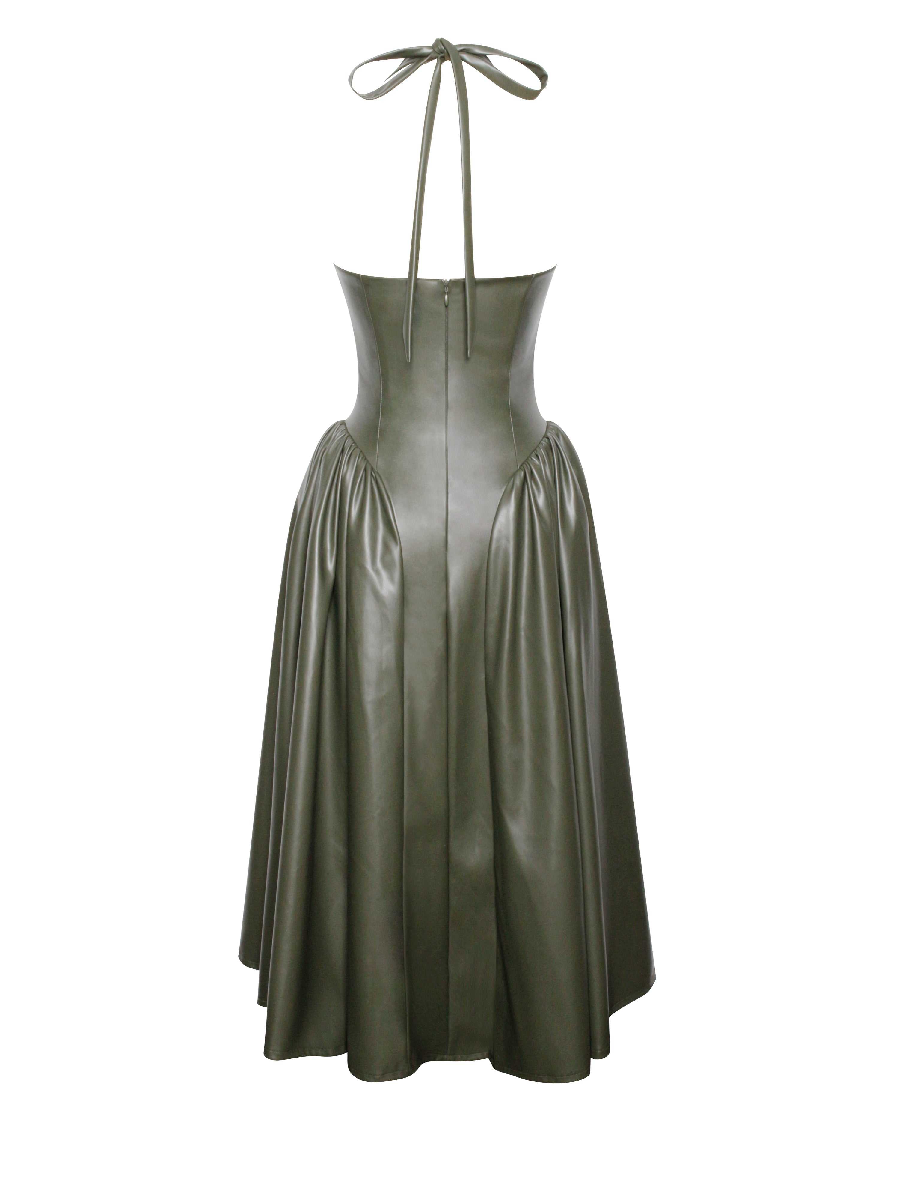 Eliana Olive Vegan Leather Dress | Miss Circle New York | Wolf & Badger