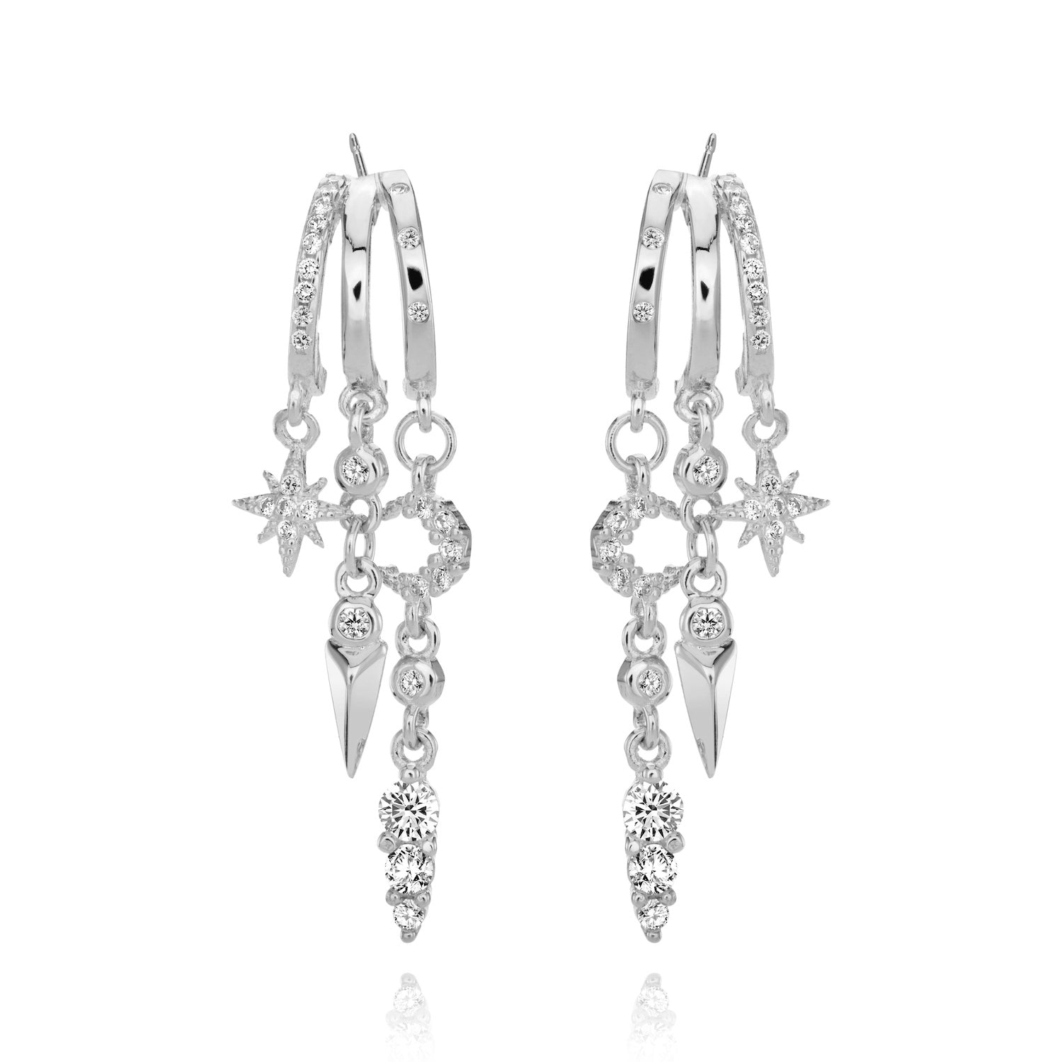 Women’s Nyx Stars & Moon Earrings- Silver Aaria London