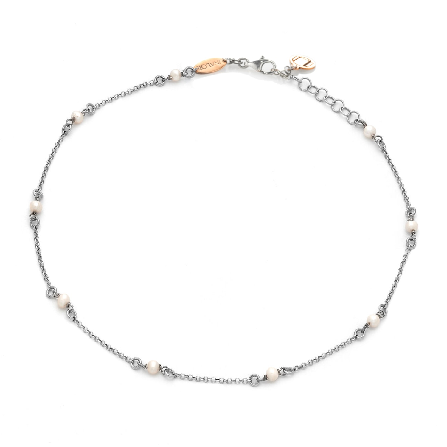 Unaloe Women's Elegant Soft Choker With Nine Natural Pearls And Silver Details