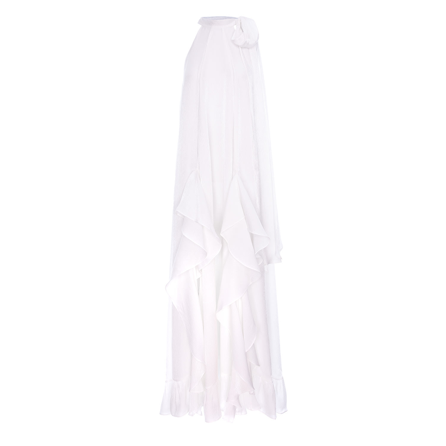 Concept A Trois Women's White Long Dress With Deep Slits And Ruffles In White