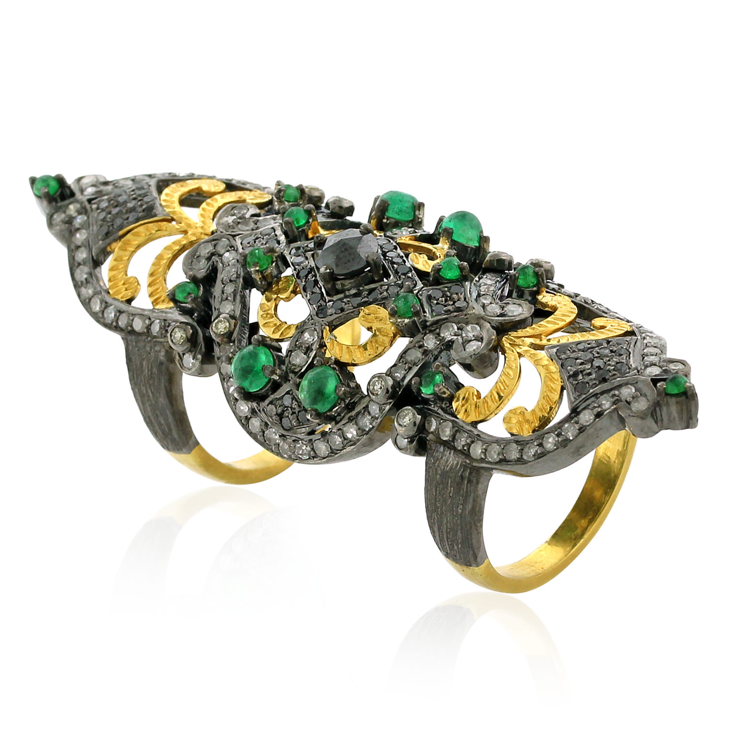 Women’s Silver / Gold / Green 18K Yellow Gold Emerald Diamond 925 Sterling Silver Knuckle Ring Artisan