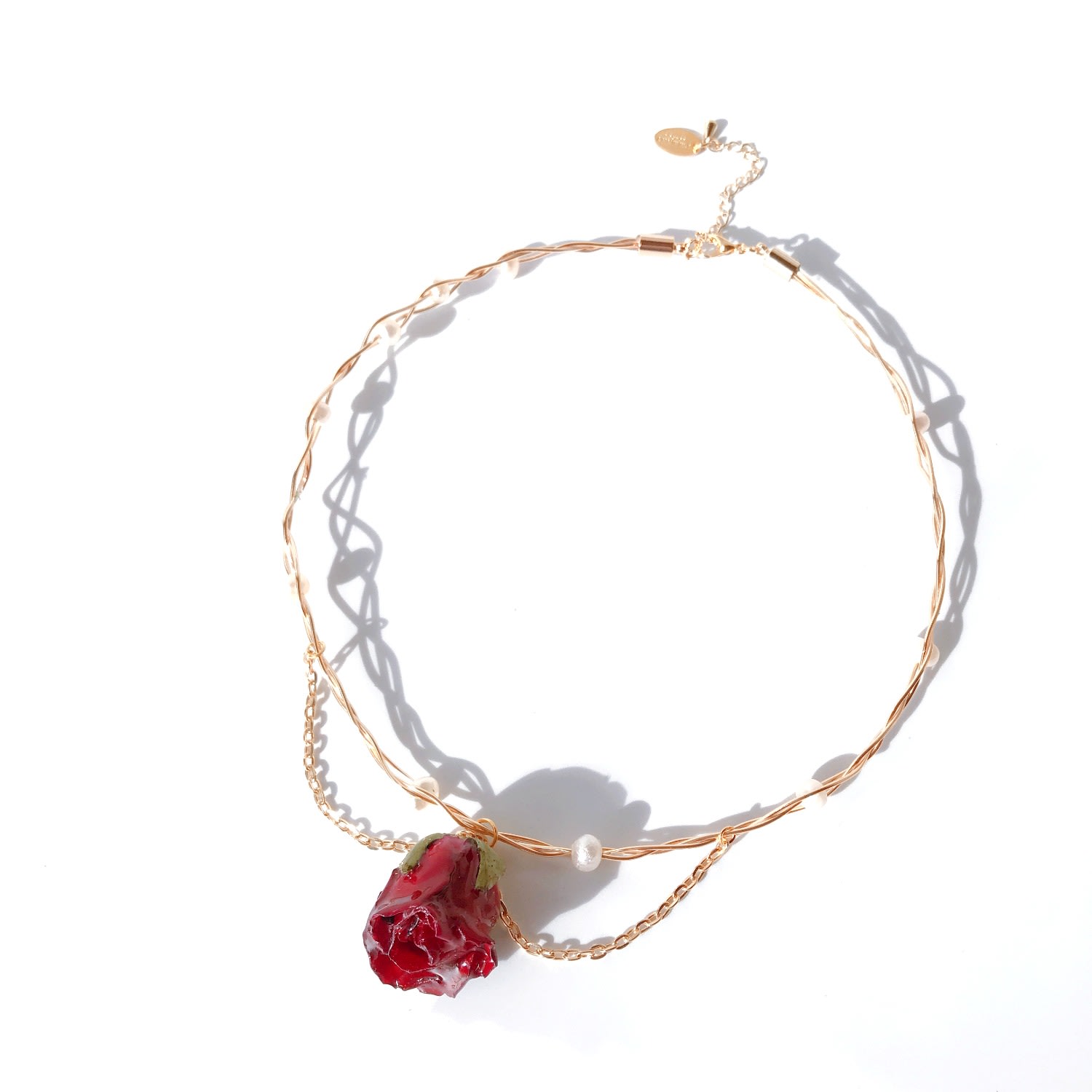 I'mmany London Women's Red Grande Amore Rosebud & Pearl Choker Necklace In Red