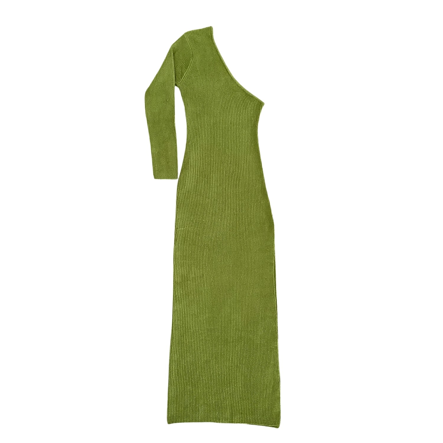 Pink Haley Women's Green Esme One Shoulder Midi Long Sleeve Knit Dress In Limerick In Green
