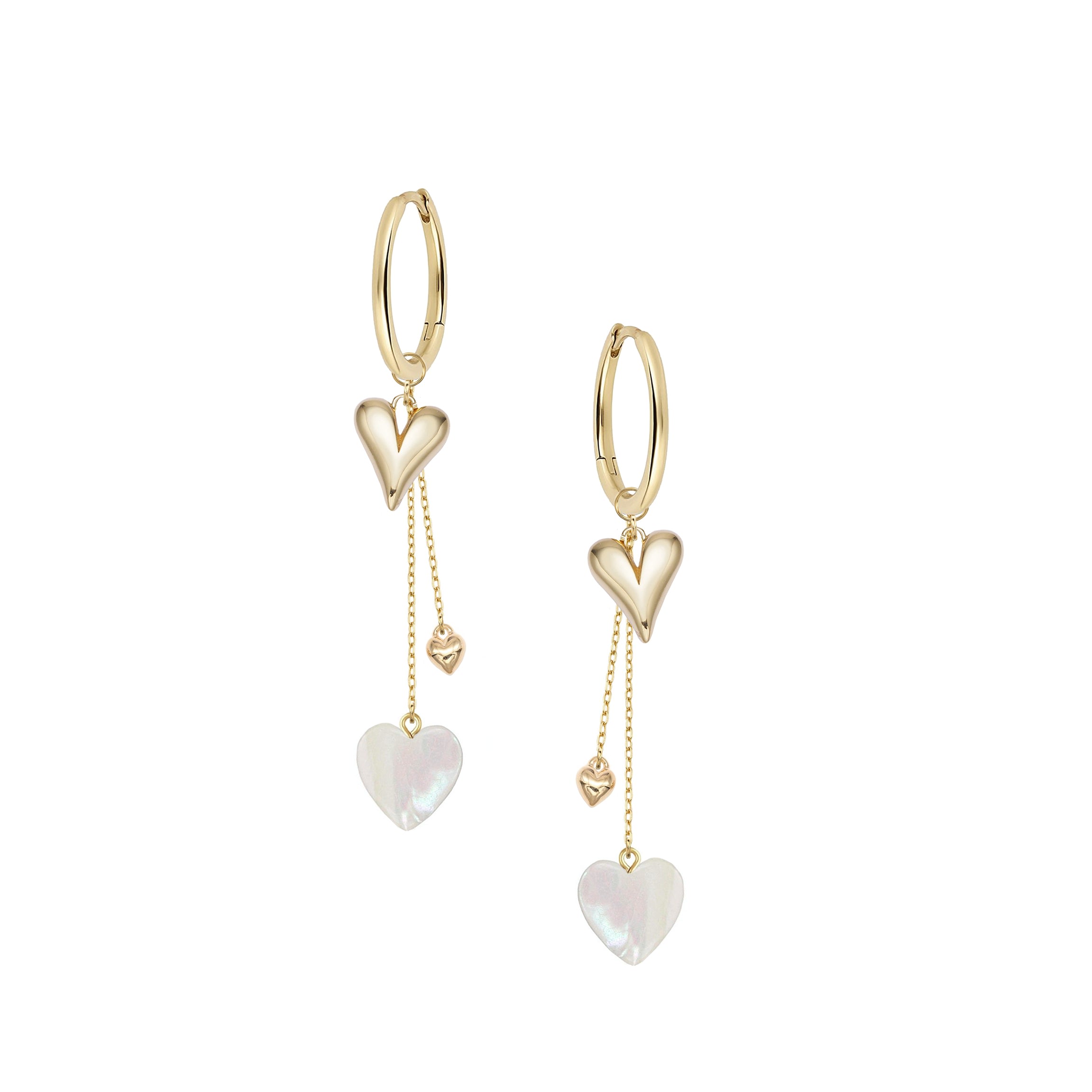 Women's Gold / White Drops Of Love Earrings