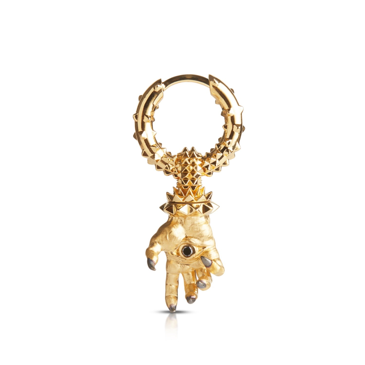 Kasun Men's Hand Of The Protector Earrings - April- Black Diamond - Gold Vermeil