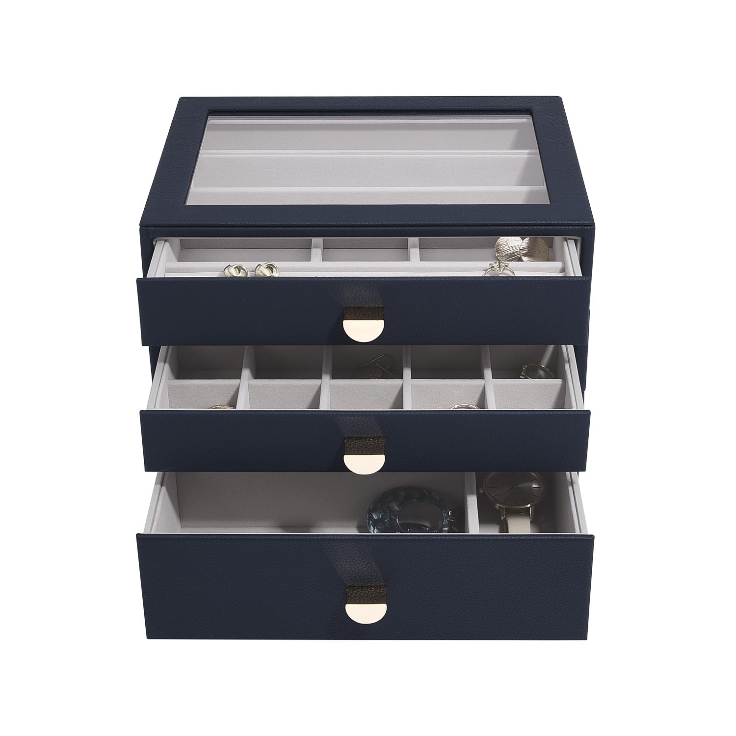 Women’s Blue Navy Pebble Classic Jewelry Box With Drawers Stackers