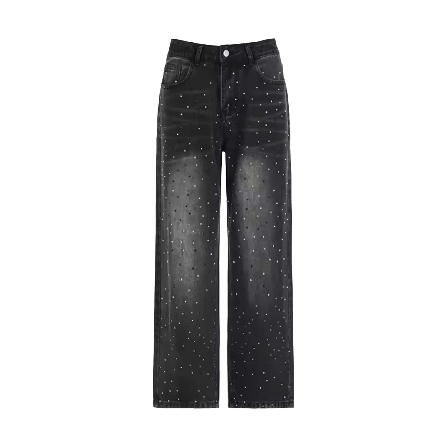 Chanel Joan Elkayam Women's Dark Grey Crystal Embellished White Washed Jeans In Grey