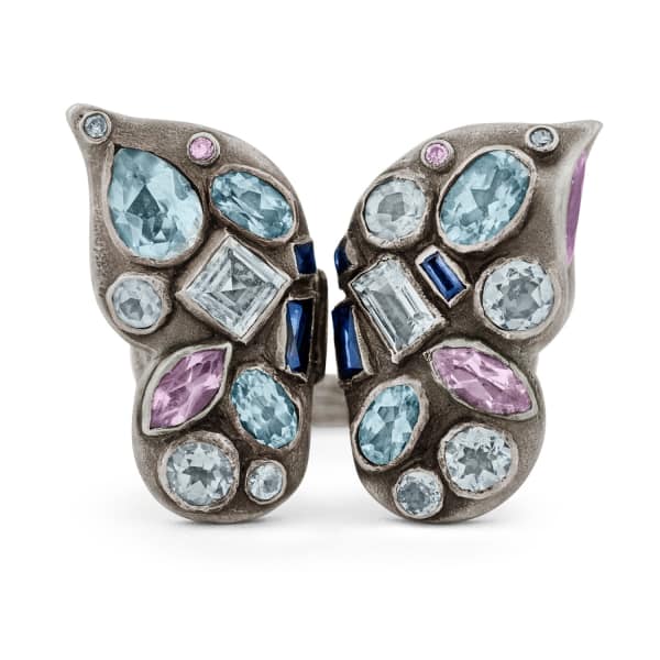 Gucci Butterfly Ring With Gemstones In Sterling Silver In Butterfly