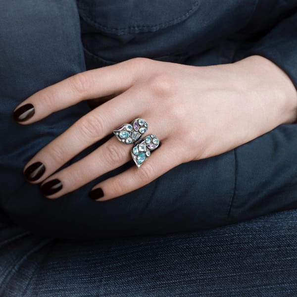 Gucci Butterfly Ring With Gemstones In Sterling Silver In Butterfly
