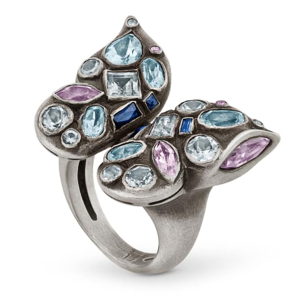 Gucci Butterfly Ring With Gemstones In Sterling Silver In Butterfly