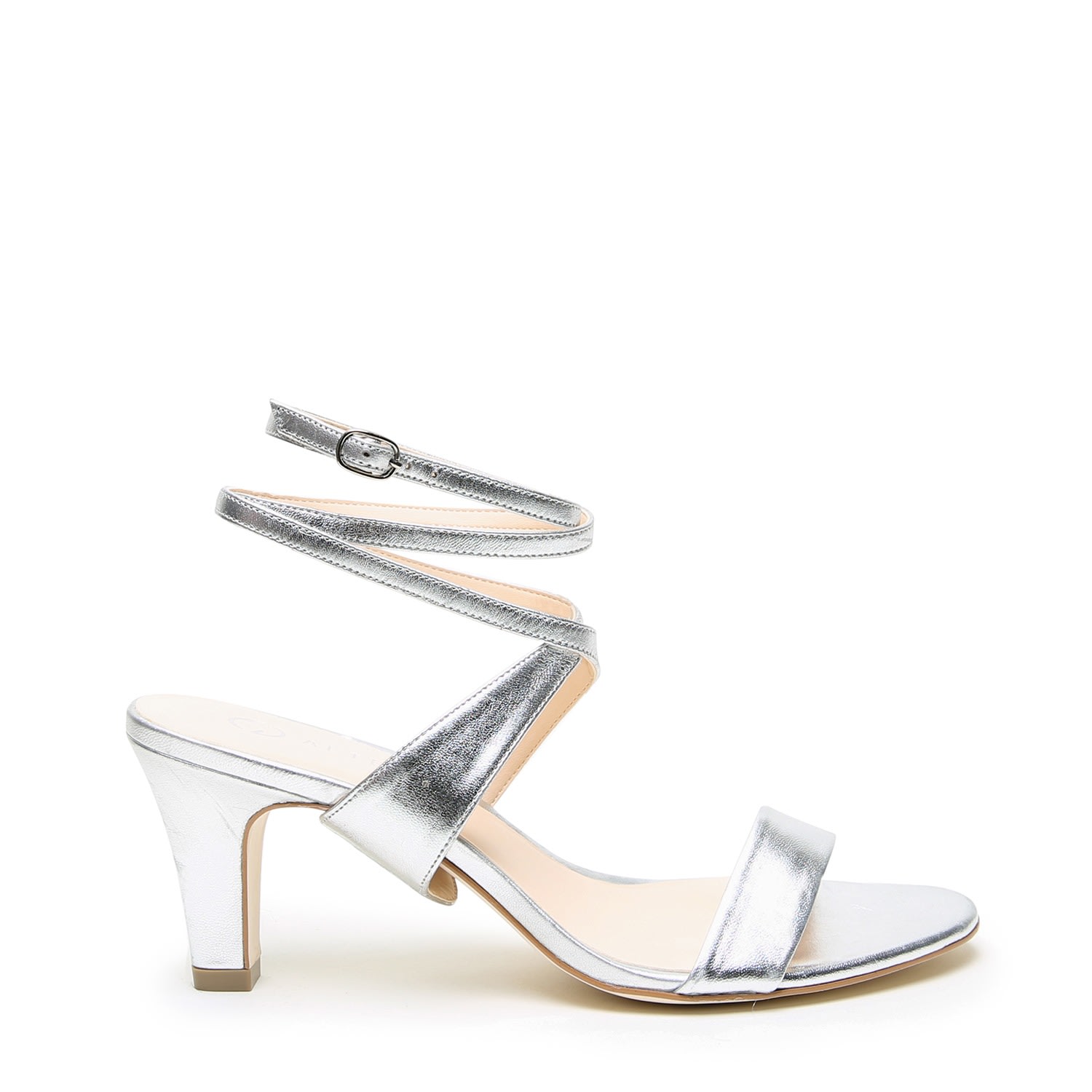 Alterre Women's Silver Mid-heel Sandal + Tomoe Strap In White