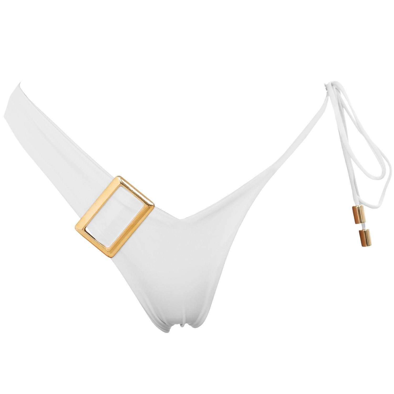 Antoninias Women's Dulcet Double Layered Asymmetric Bikini Bottom With Golden Details In White In White