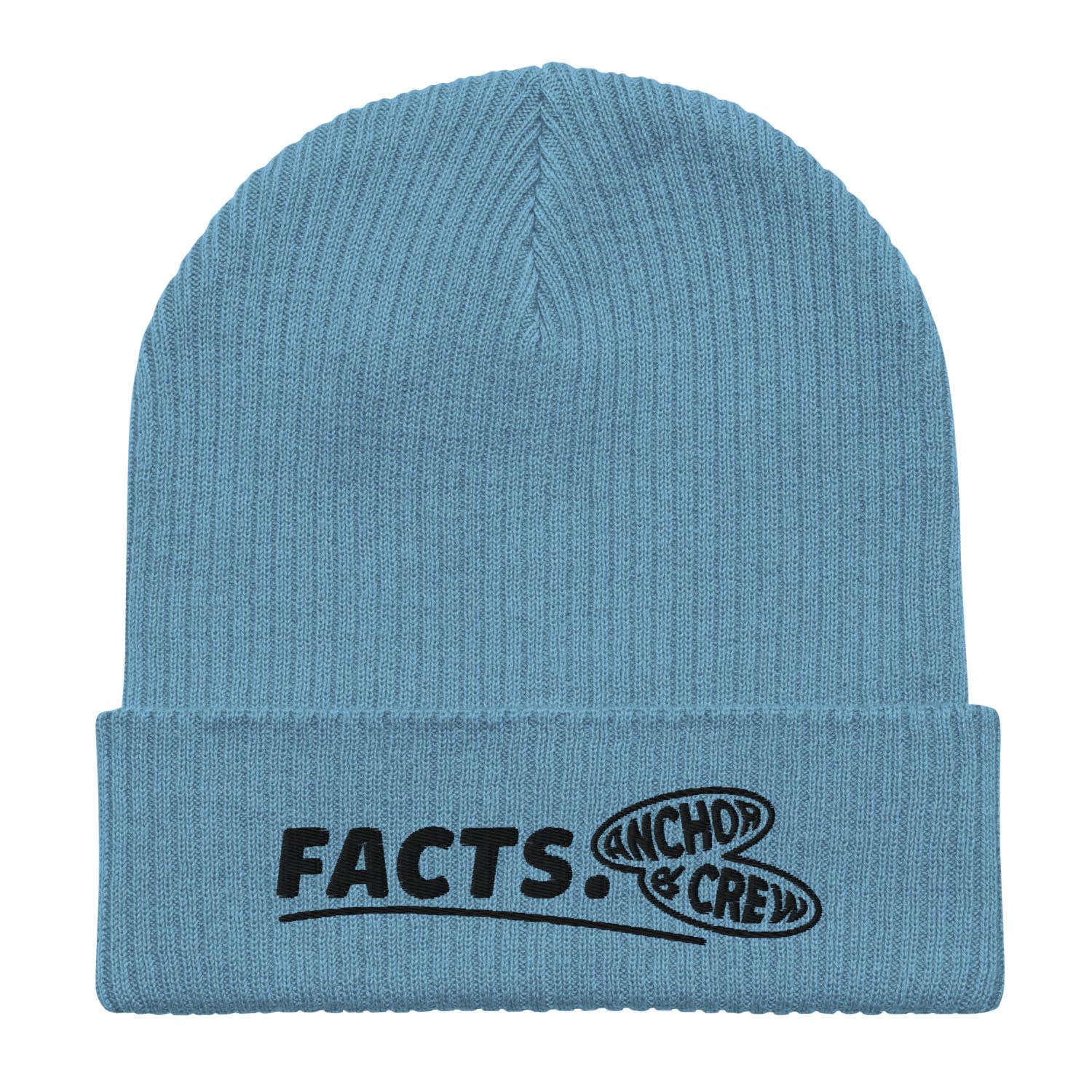 Anchor & Crew Light Blue Facts Gen. Organic Cotton Embroidered Beanie - Men In Blue
