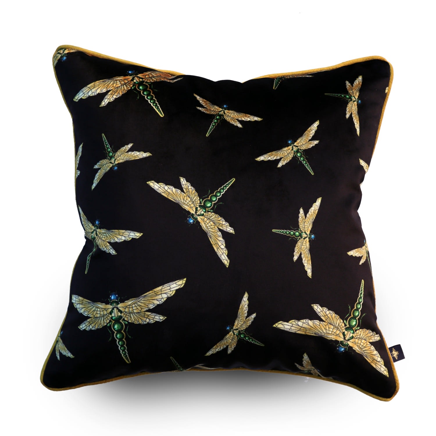 Gold / Black Dragonfly Swarm Black Velvet Cushion The Curious Department