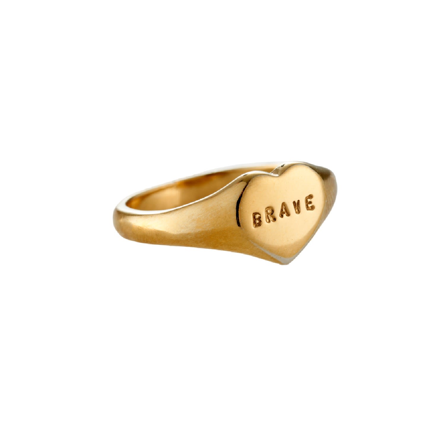 Women’s Yellow Gold Plated ’Brave’ Handstamped Heart Signet Ring Posh Totty Designs