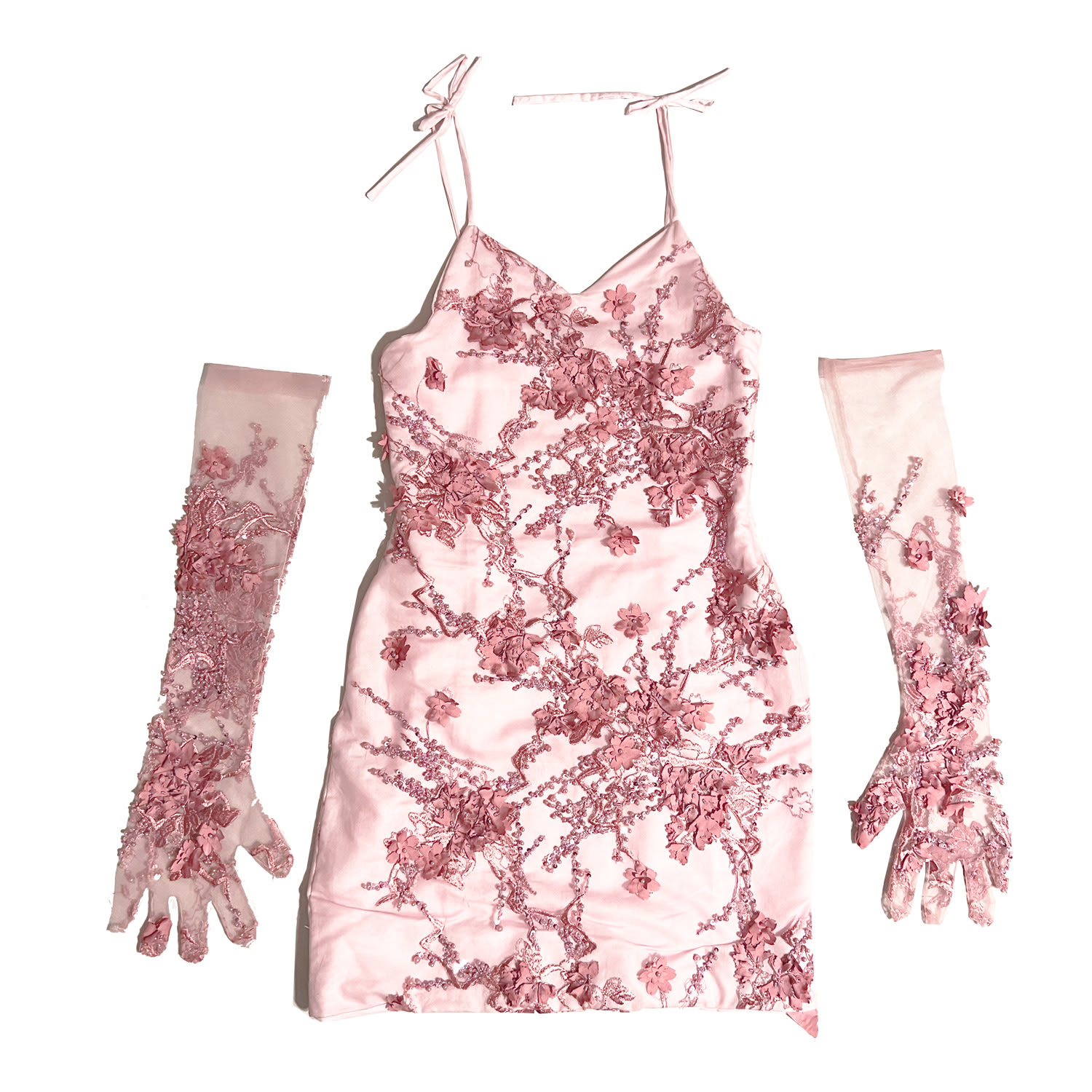 Women’s Pink / Purple Pink Floral Embroidered Mini Dress & Gloves Set Xs/S Formula S7