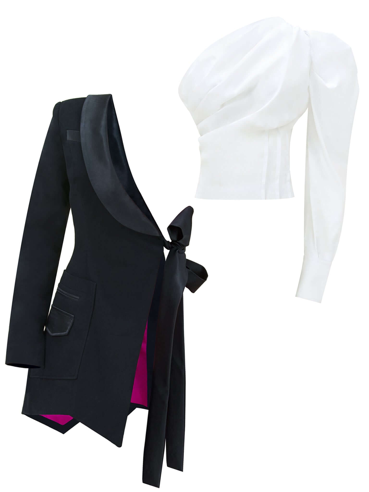 Tia Dorraine Black / White Double Identity Asymmetric Blazer & Shirt Set In Black/white