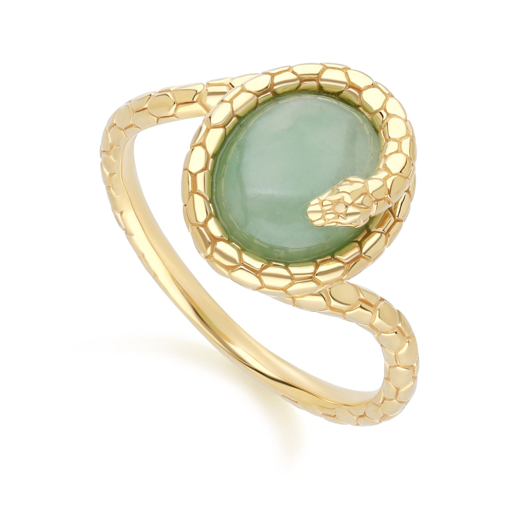 Women’s Green Jade Winding Snake Ring In Gold Plated Sterling Silver Gemondo