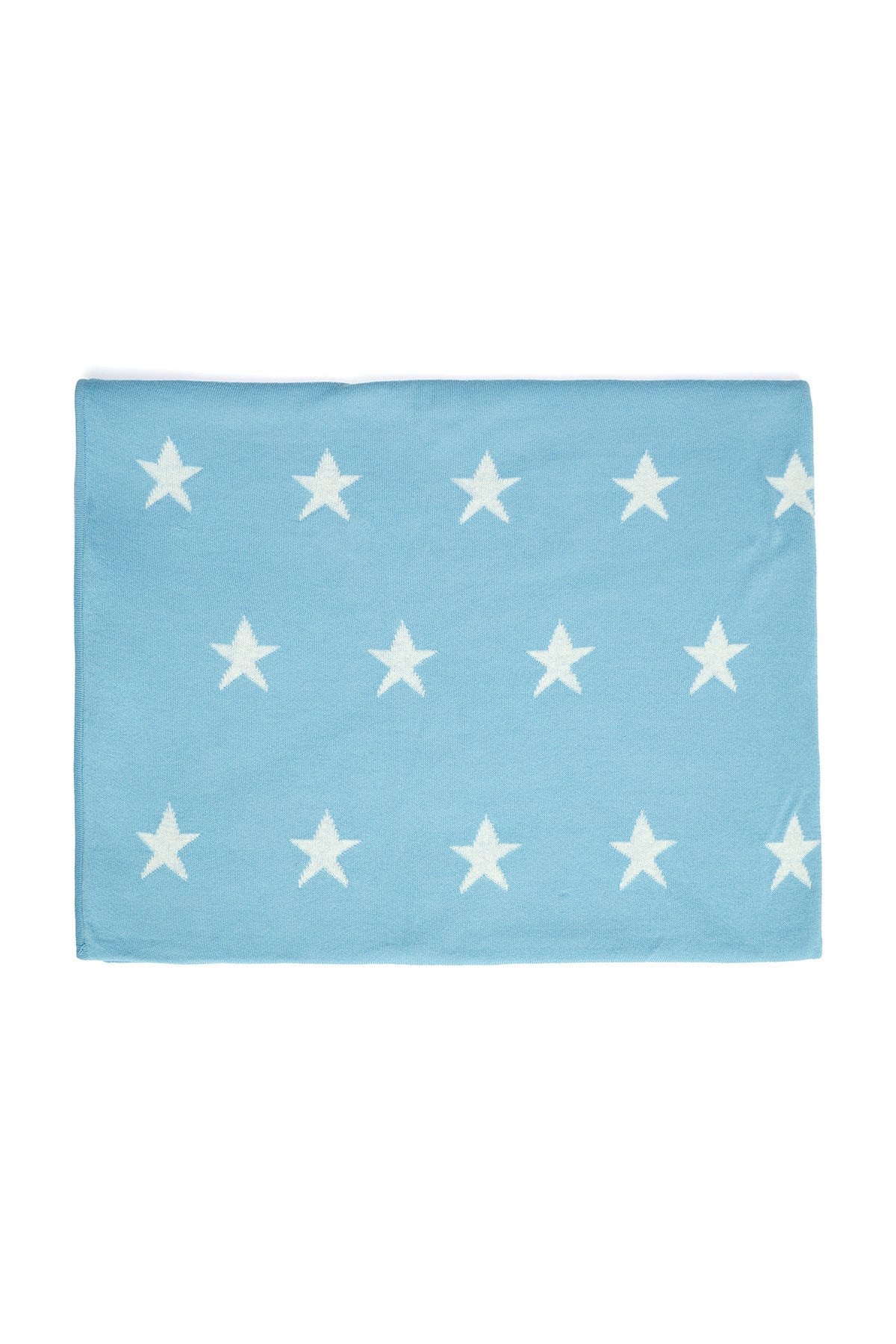 Star Patterned Cotton Baby/Children’s Blanket - Blue And Ecru One Size Peraluna