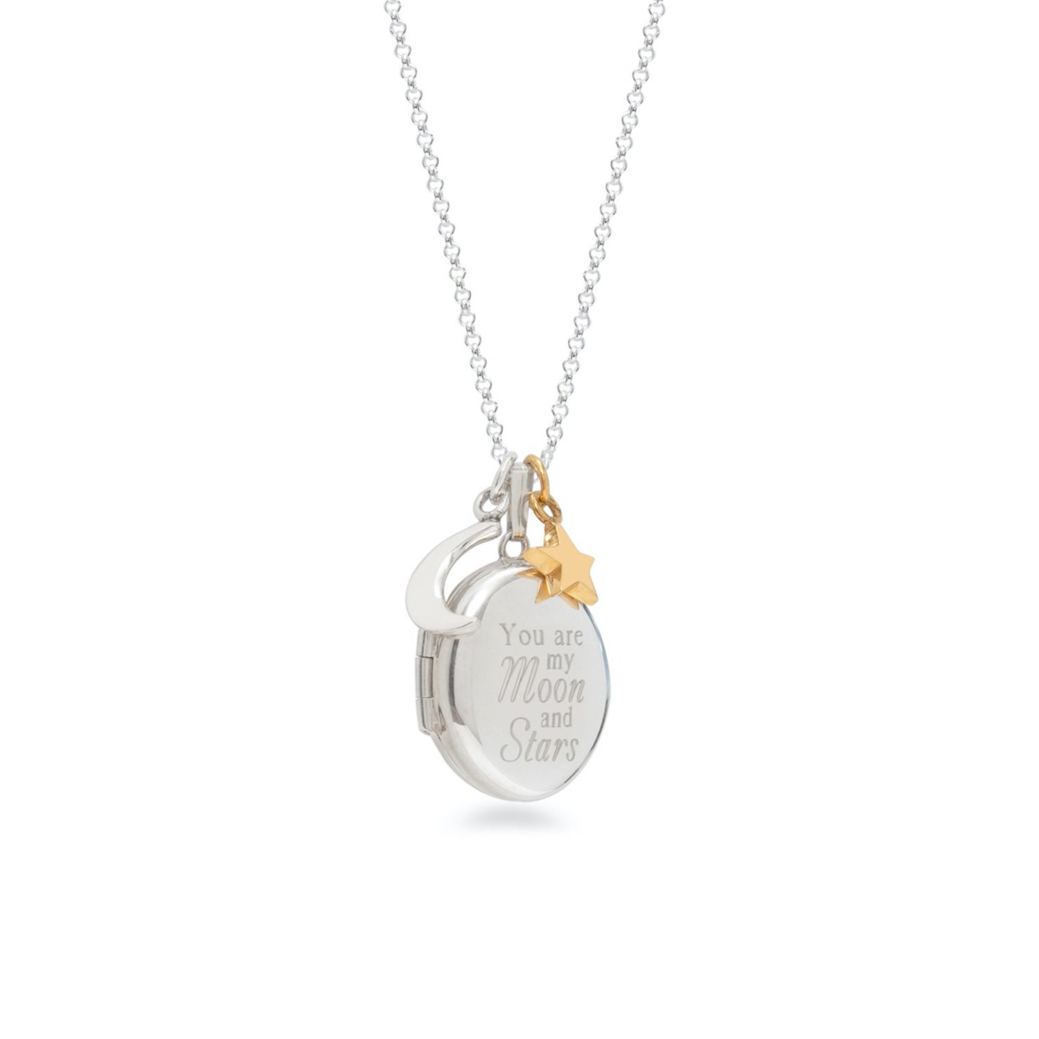 Lime Tree Design Women's Gold / Silver Engraved Locket 'you Are My Moon And Stars' Sterling Silver Necklace In Gold