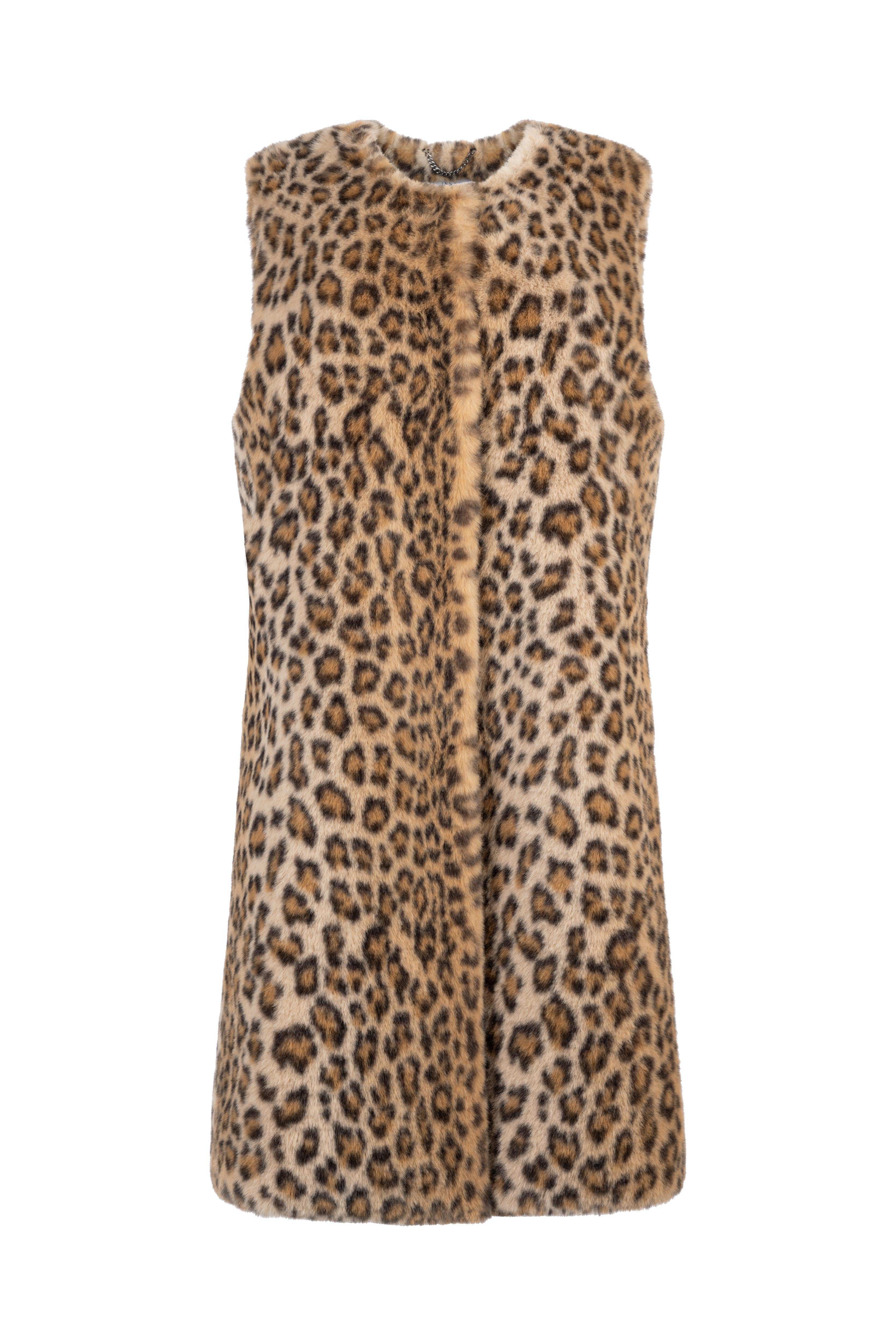 Issy London Women's Neutrals Lila Sleeveless Coat Vegan Luxe Leopard Faux Fur Neutral In Brown