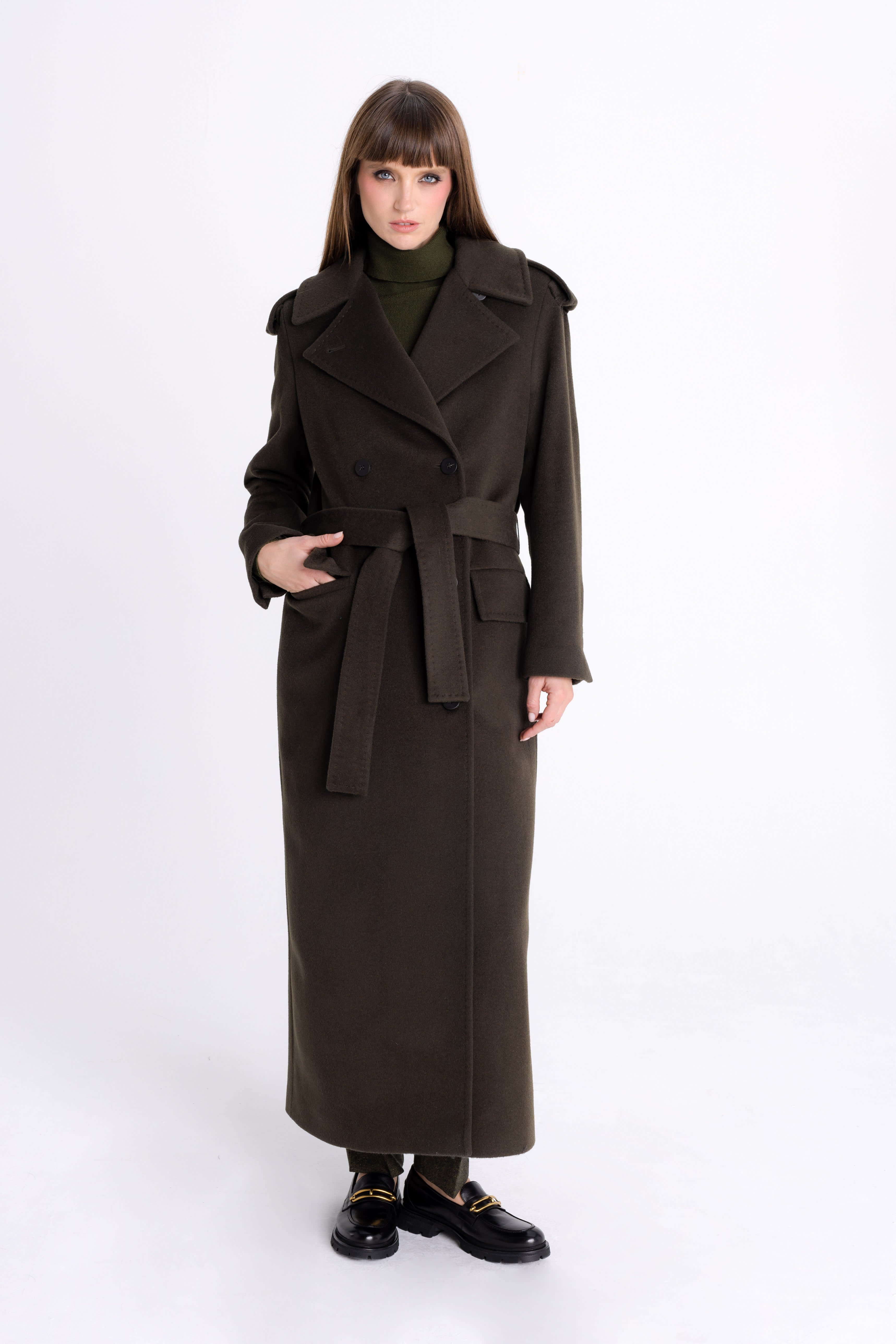 ilean DOUBLE-BREASTED WOOL COAT サイズ3 Elegant Winter Wool Coat – Dark Green Double Breasted A-Line