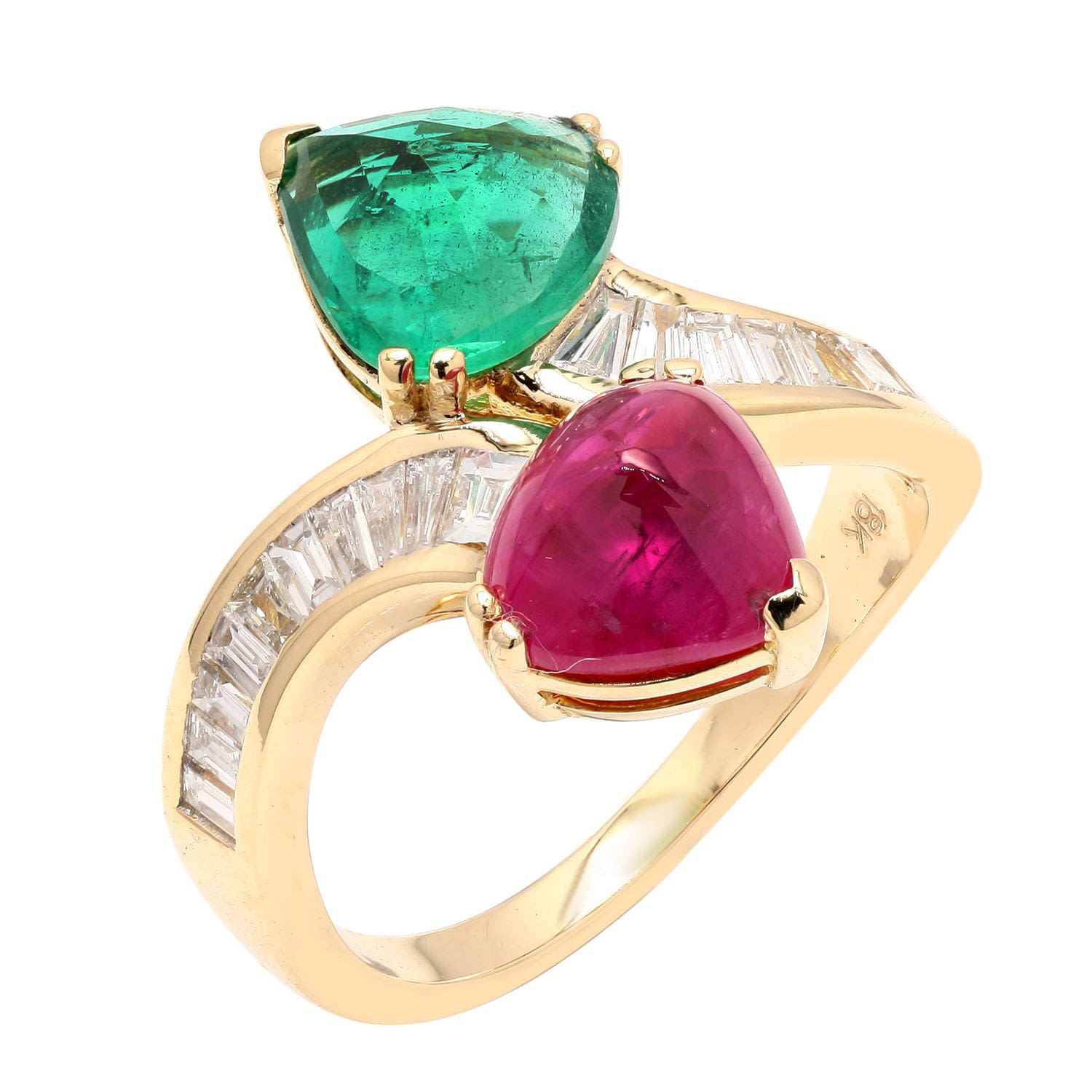 Artisan Women's Pink / Purple / White White Gold Emerald Ruby By Pass Ring Diamond Handmade Jewelry In Multi