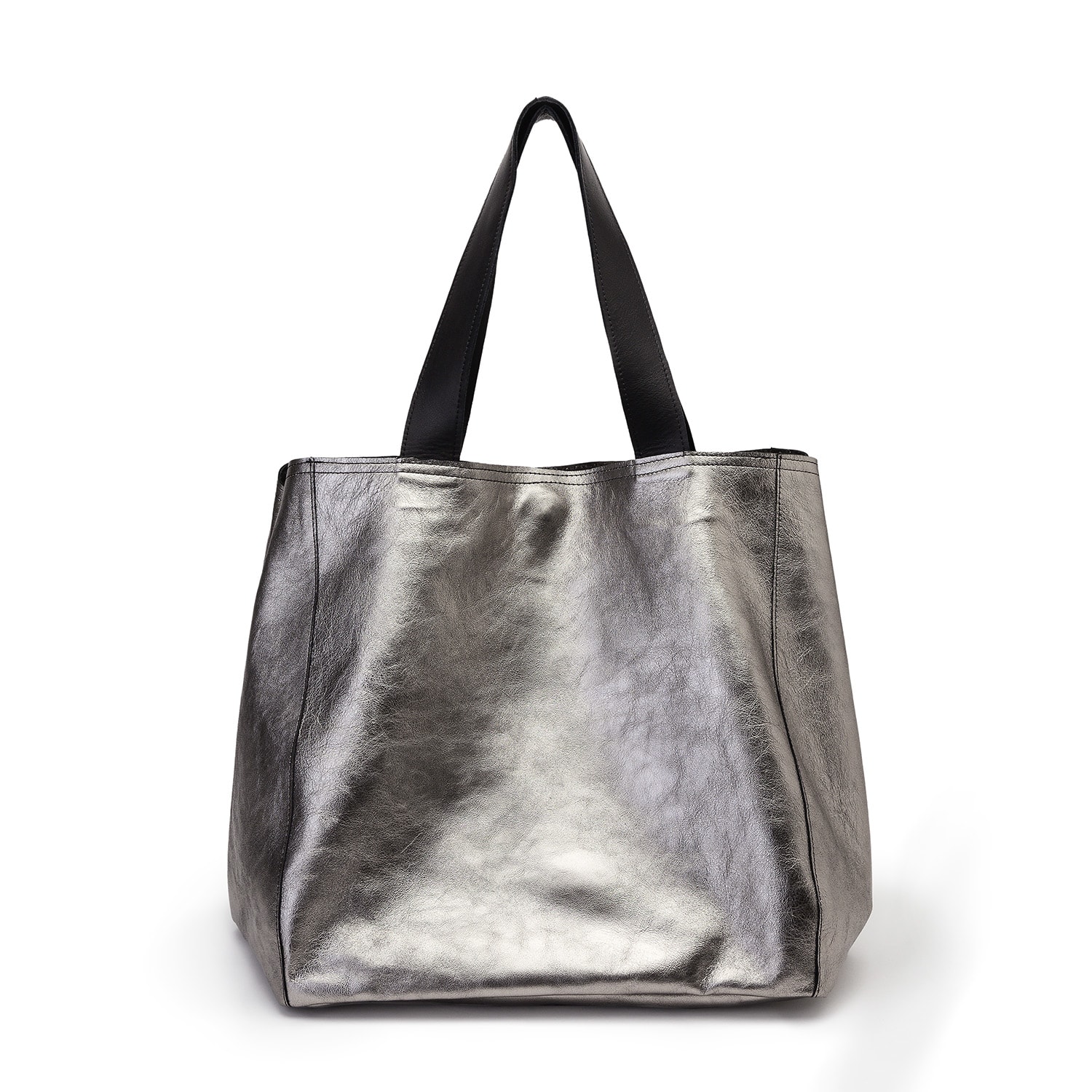 Women’s Silver / Black Oversized Tote Bag - Soft Leather Silver Color Juan-Jo