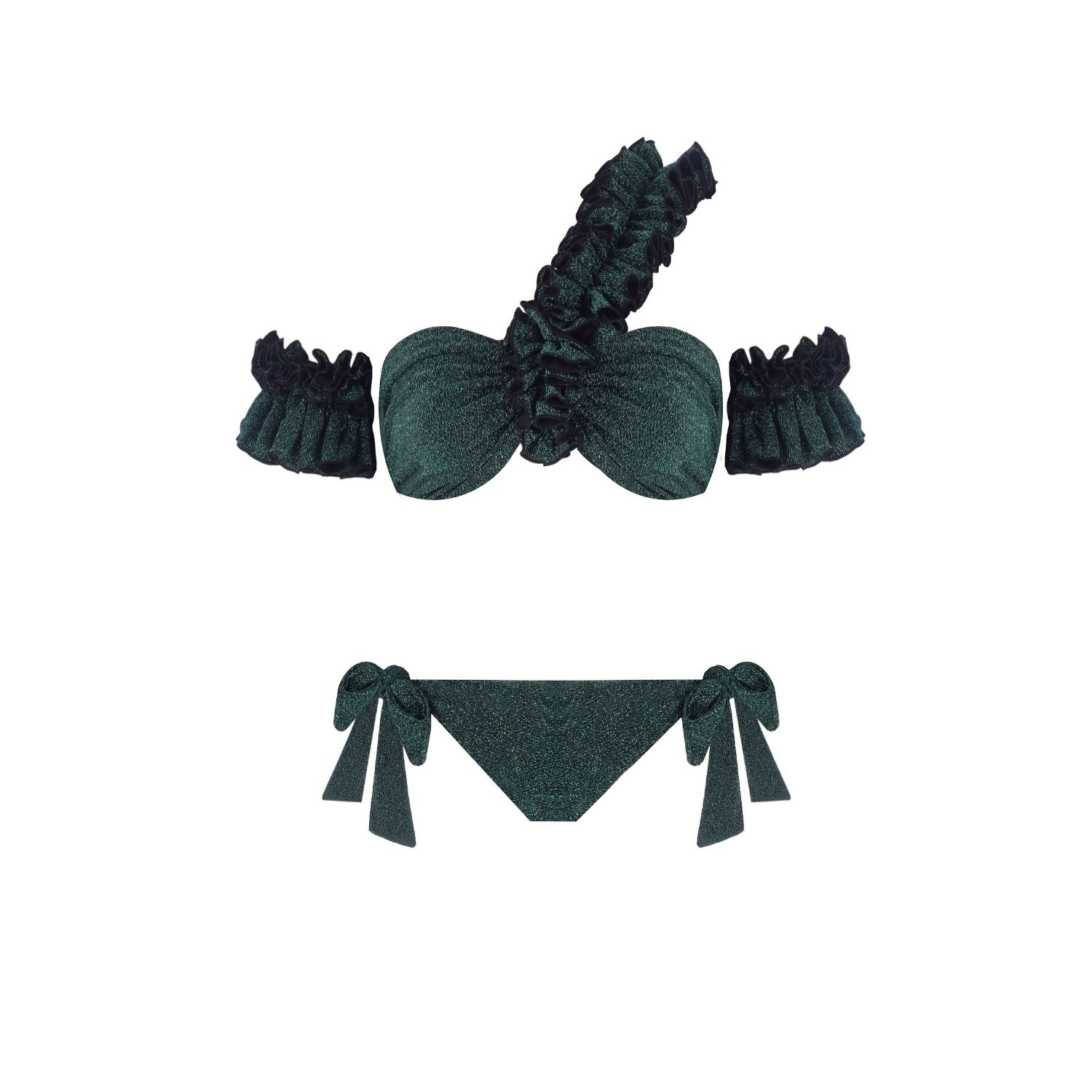Nur Karaata Women's Lilou Sparkle Green Low Waist Bikini Set In Green