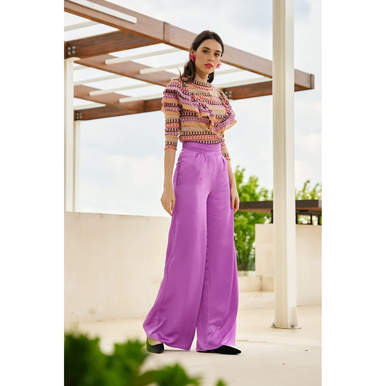 Satin High Rise Wide Leg Trousers - Purple | AVENUE No.29