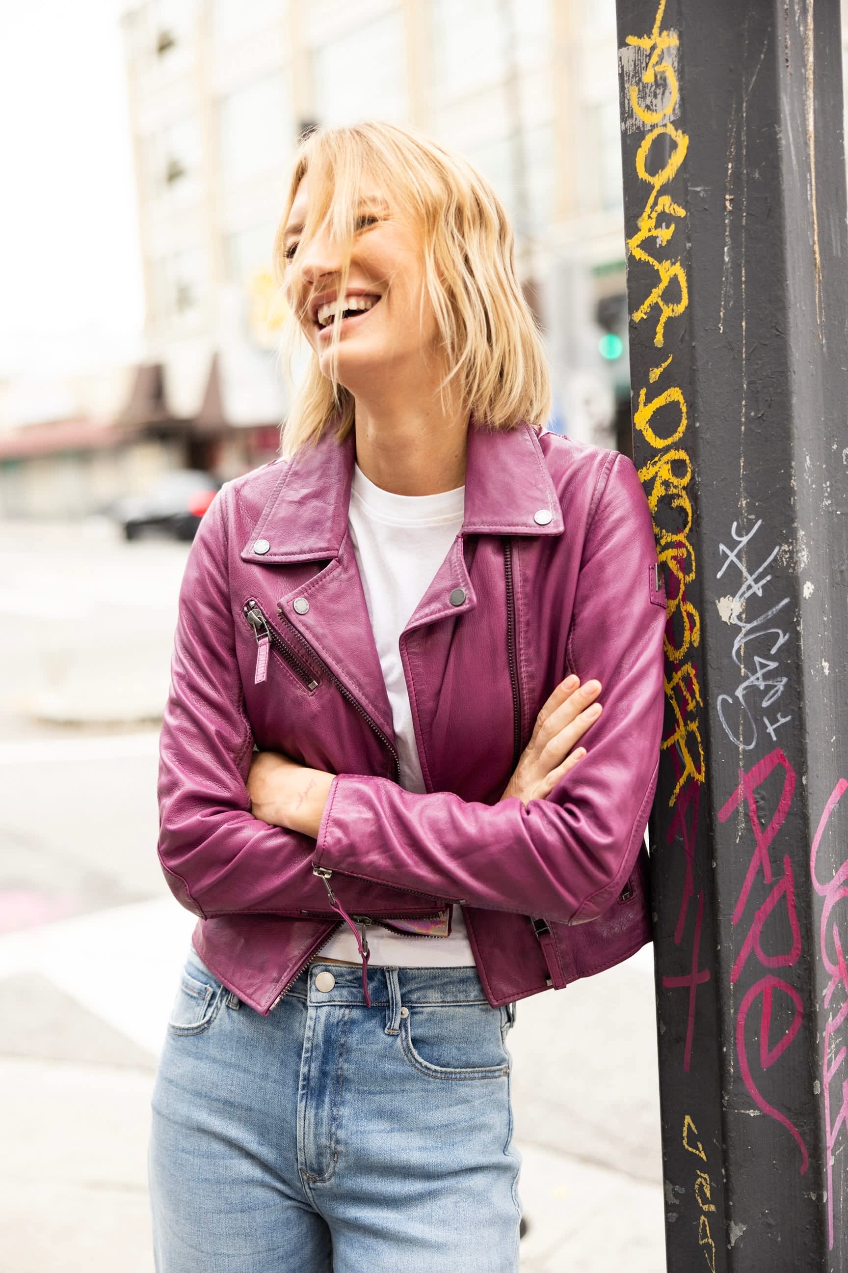 ジャケット・アウター 90s FRANCE-MADE Pink RAM Leather JKT Vintage 1990s Early 2000s Pink Leather Jacket Zip Front Retro