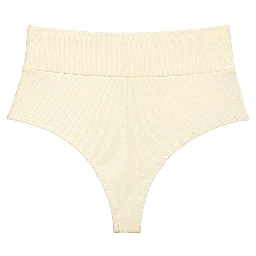 Montce Swim Women's White Cream Rib Added Coverage High Rise Bikini Bottom In White