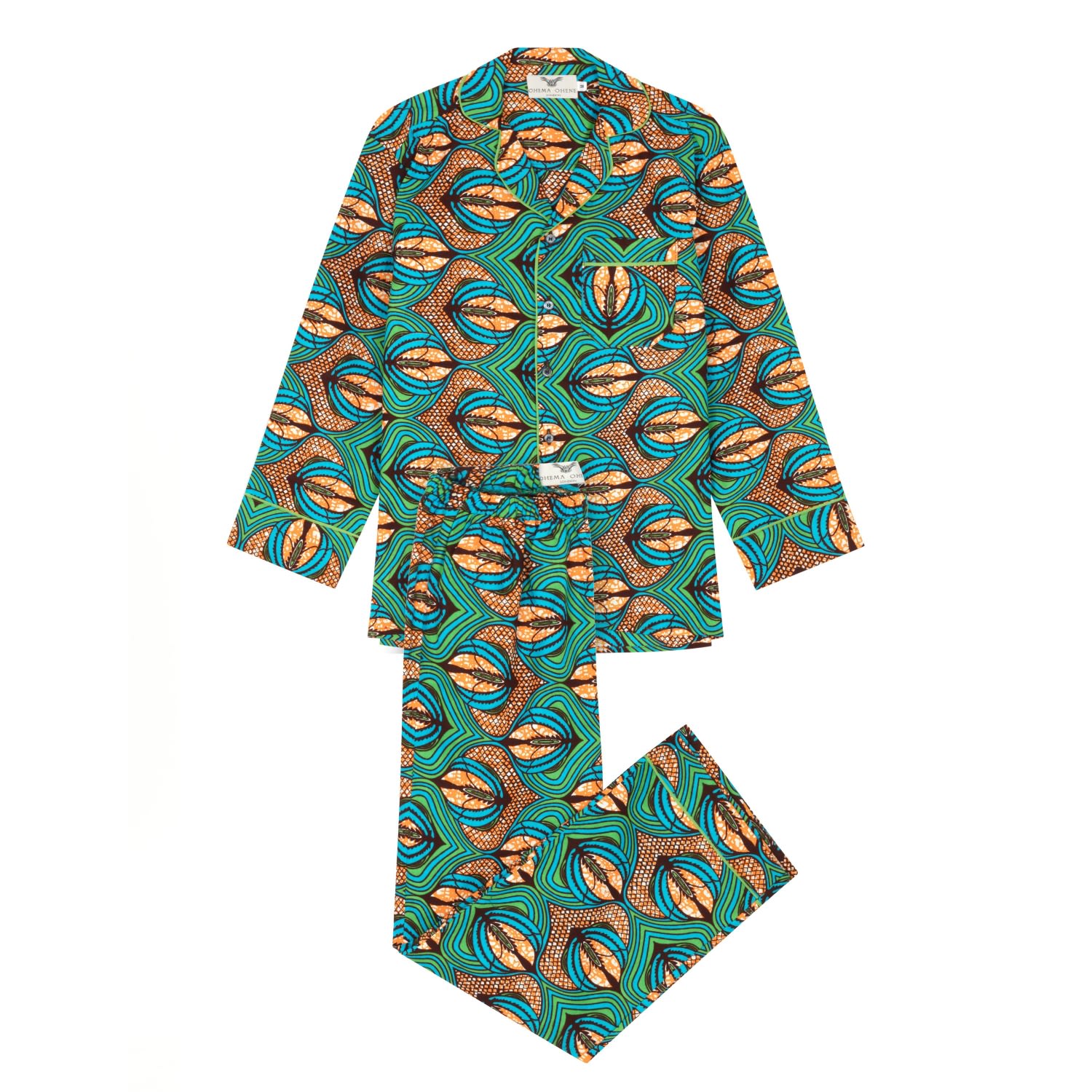 Ohema Ohene Men's Long Sleeve Green African Print Pyjamas In Green