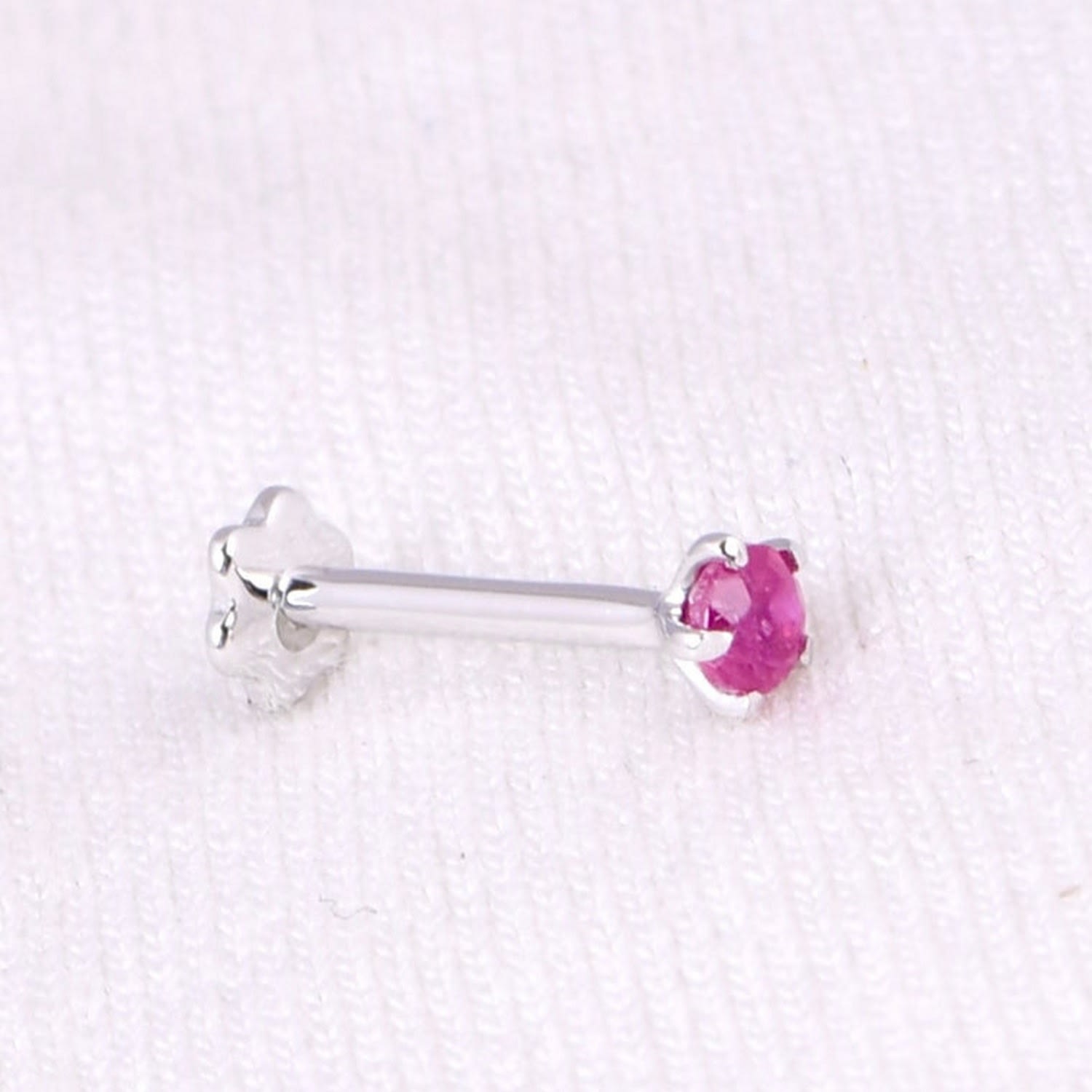 Cervin Blanc Women's White Gold Ruby Nose Pin Screwbacks Natural Gemstones Stud Nostril Piercing In White