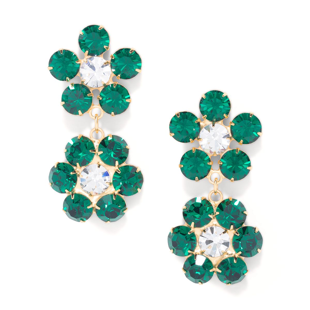 The Pink Reef Women's Green  Penelope Handcrafted Gem Double Floral In Emerald