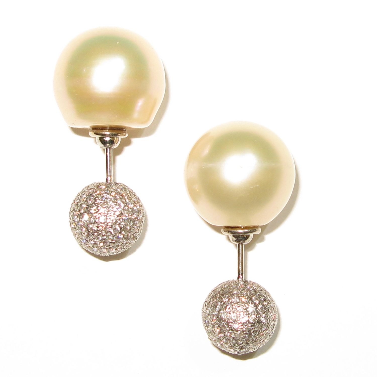Artisan Women's Fresh Water Pearl & Diamond Tunnel Earrings In White Gold