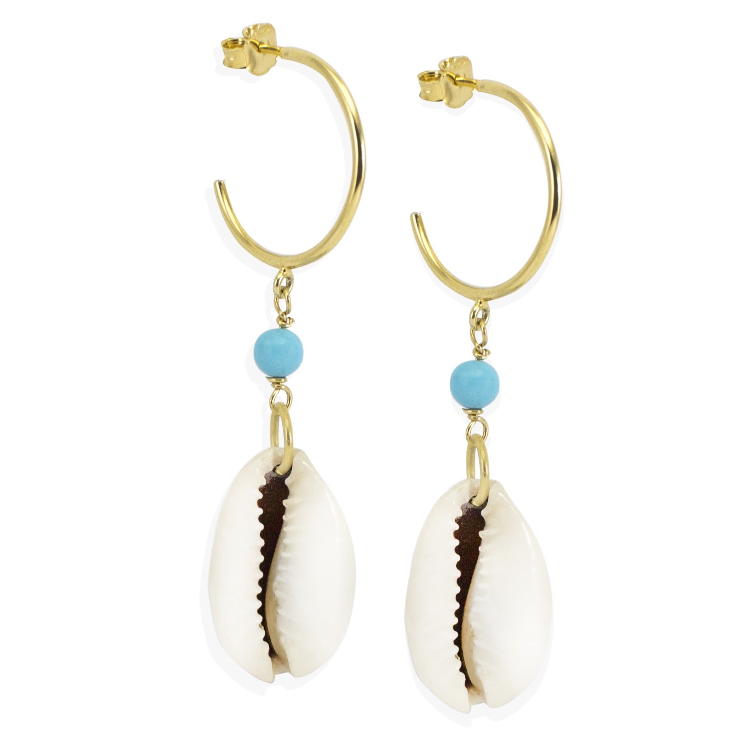 Women’s White Turquoise & Cowrie Shell Hoop Earrings Vintouch Italy