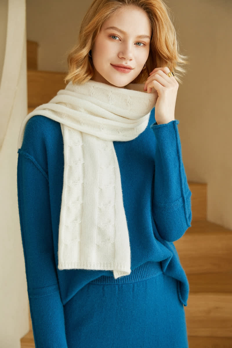 Frost Wool & Cashmere Scarf Classic Cable Knit Scarf