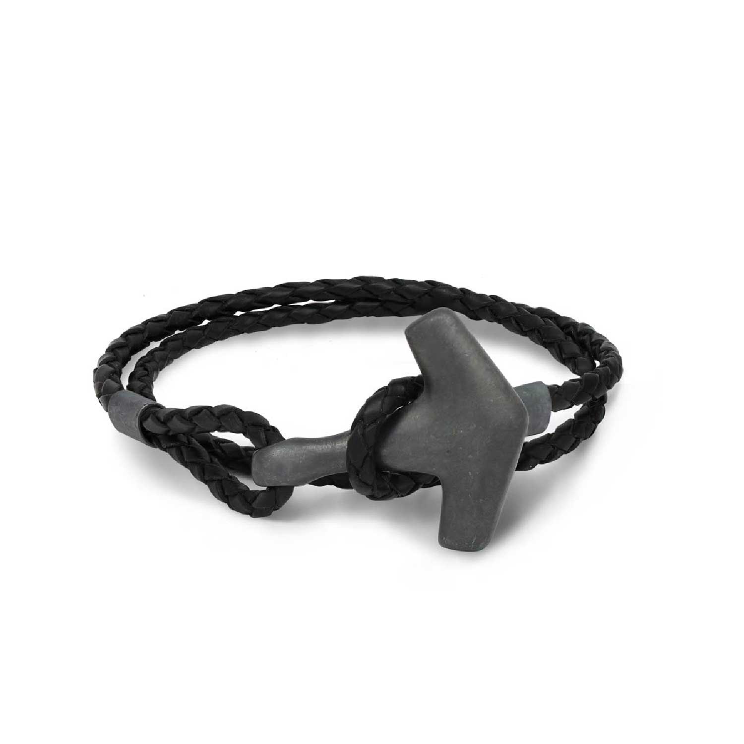 Freya & Thor Of Sweden Men's Arch Bracelet - Oxid Silver & Double Black Leather In Black