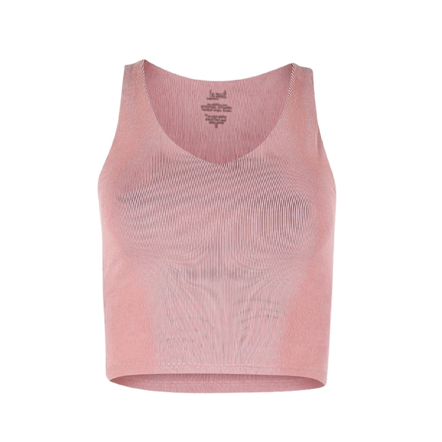 Lezat Women's Black Rib V-neck Cropped Tank - Rose In Pink