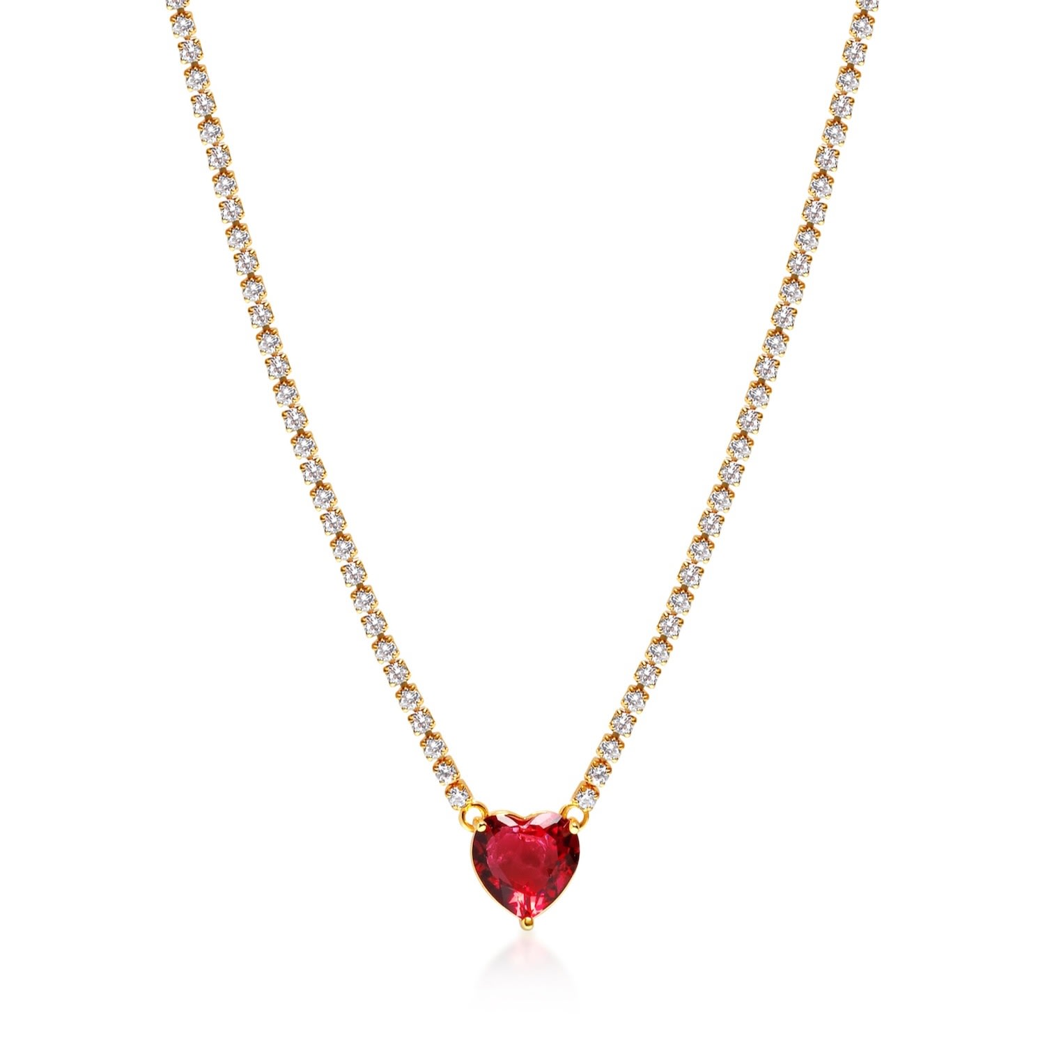 Nialaya Gold / Red Women's Cz Necklace With Red Cubic Zirconia Heart