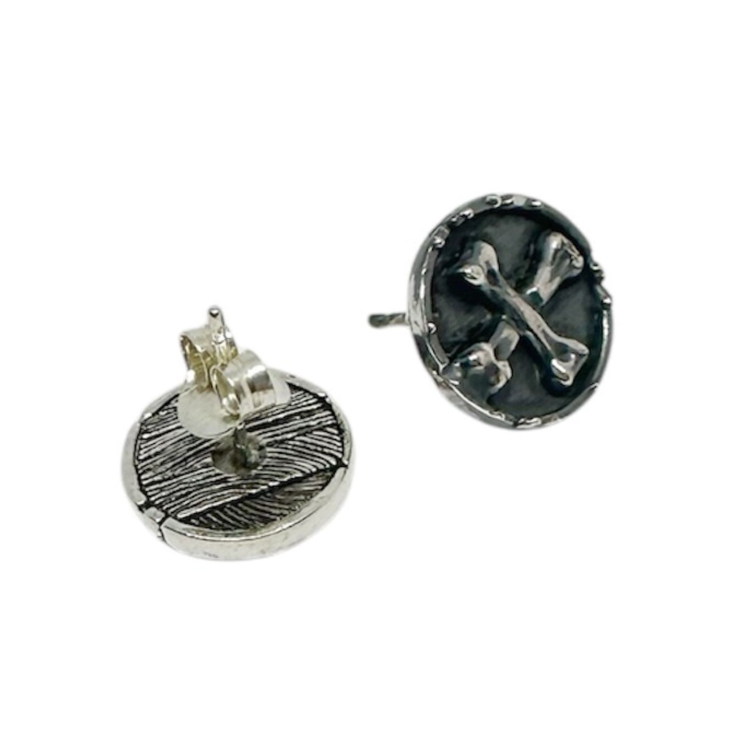 Tg-jewellery By Tamara Gervasio Women's Black / Silver Medaglie Stud Bones Skull Silver Earrings