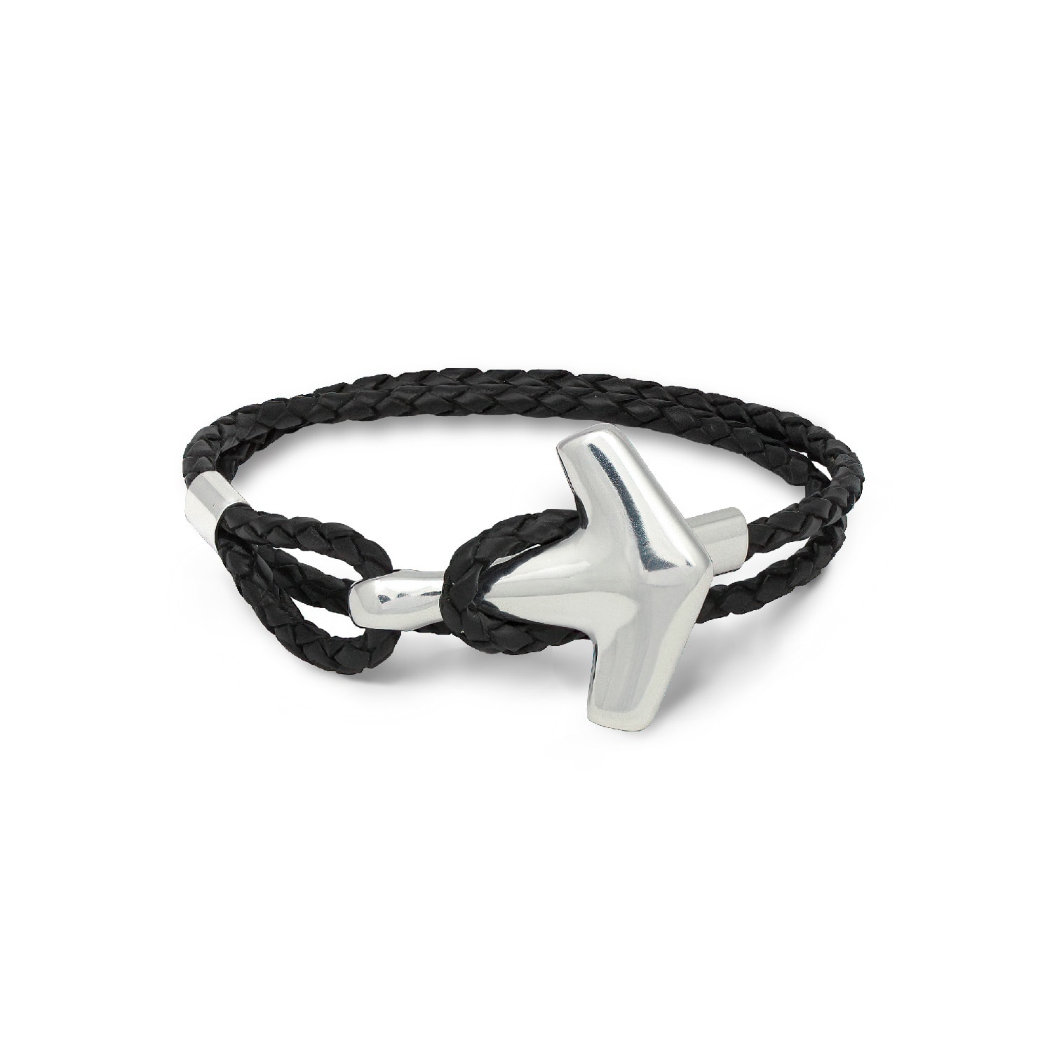 Freya & Thor Of Sweden Men's Black / Silver Arch Bracelet - Silver & Double Black Leather In Multi
