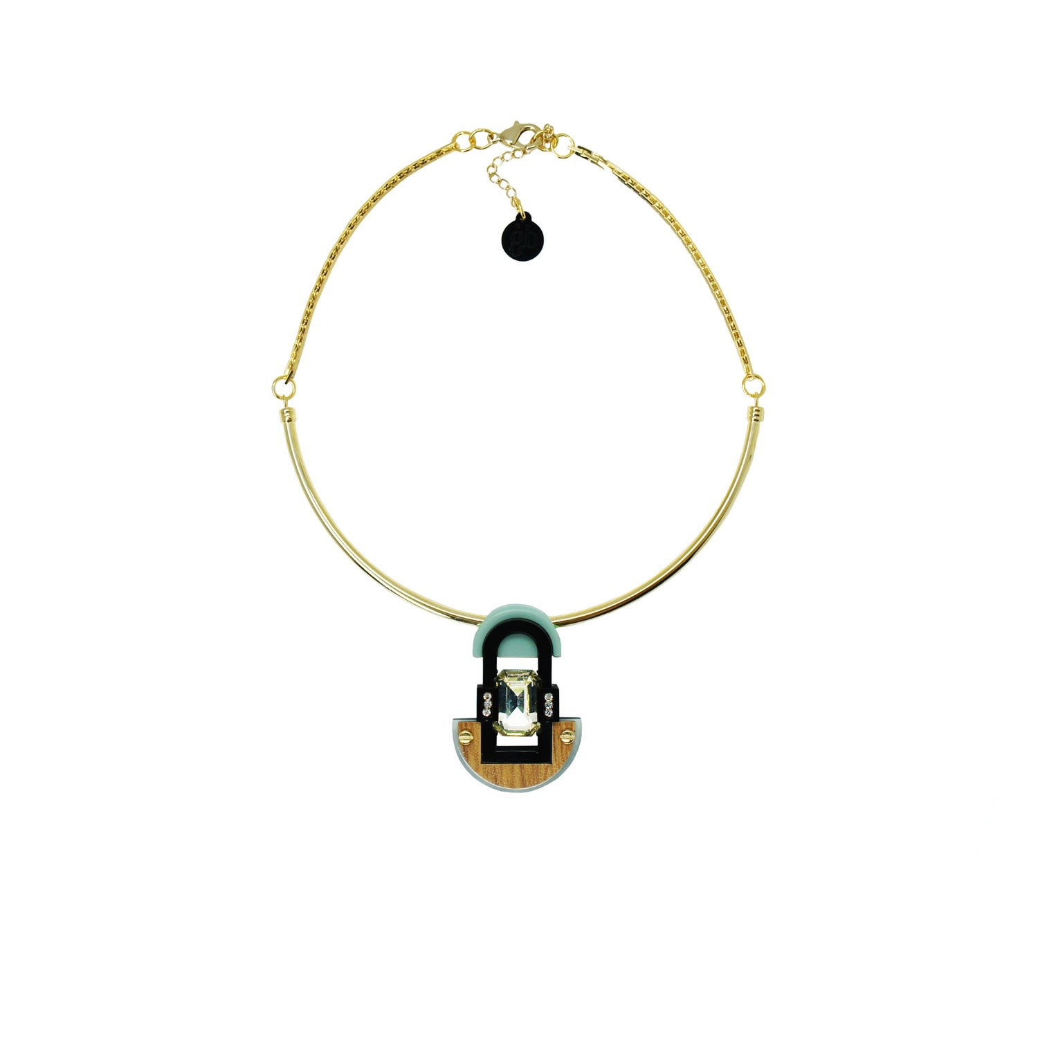 Gissa Bicalho Women's Neutrals Handmade Acrylic Necklace Pendant Deco Mirror Rectangular Stone Cream In White